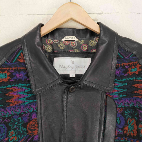 プレイボーイ PLAYBOY SPORT lamb leather 総柄 ニット 切替 ラムレザー ハーフコート メンズ JPN:4