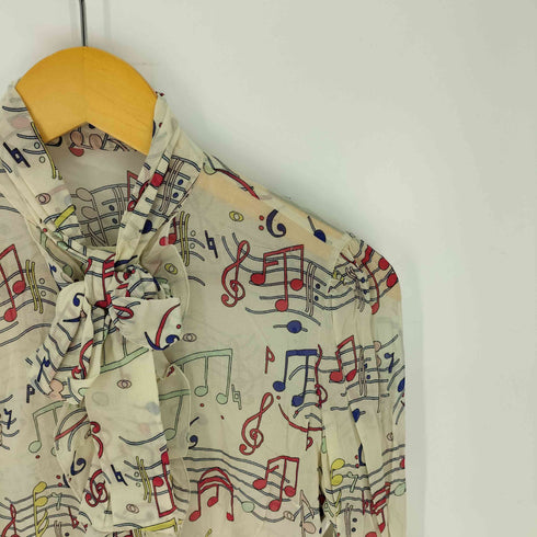 レッドヴァレンティノ RED VALENTINO 音符柄 ボウタイシルクブラウス レディース EUR:38