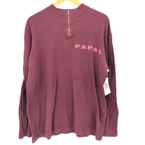 パパス papas 日本製 ハーフジップ ロゴパッチ コットン ニット メンズ JPN:L