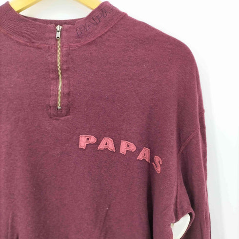 パパス papas 日本製 ハーフジップ ロゴパッチ コットン ニット メンズ JPN:L