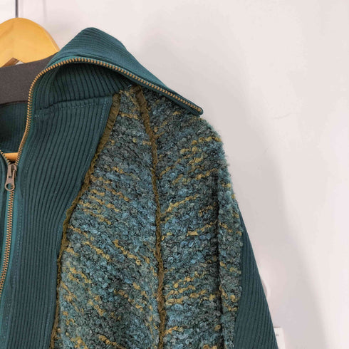 OZZONESTE ダークグリーン ハイネック ダブルジップ ニットケープ レディース