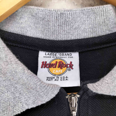 ハードロックカフェ Hard Rock Cafe USA製 ロゴ刺繍 WHISTLER ハーフジップ ポロシャツ メンズ L