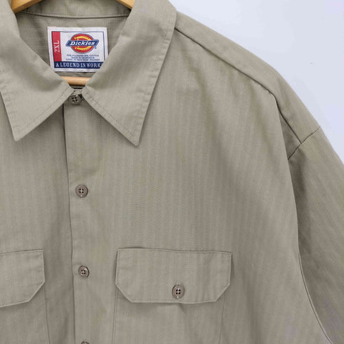 ディッキーズ Dickies コットンポリ シャドーストライプ 半袖 ワークシャツ メンズ 2XL