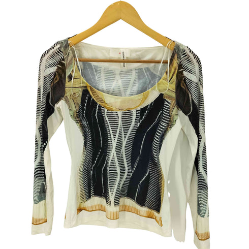 エイチアンドエム H&M × GLENN MARTENS 25AW コラボ 総柄 プリント トップス トロンプルイユ パワーネット セカンドスキン レディース import:S