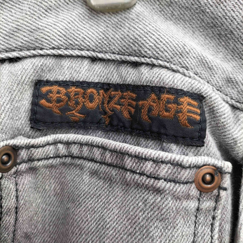 BRONZE AGE ブロンズ エイジ 90S OLD USA製 フィシュボーン ロゴ 刺繍 バギー デニム パンツ 極太 SK8 メンズ XXL