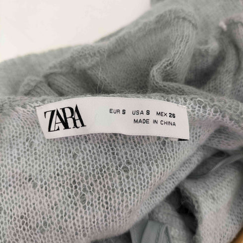 ザラ ZARA アルパカ混 リボン 袖フリル ニットカーディガン レディース import:S