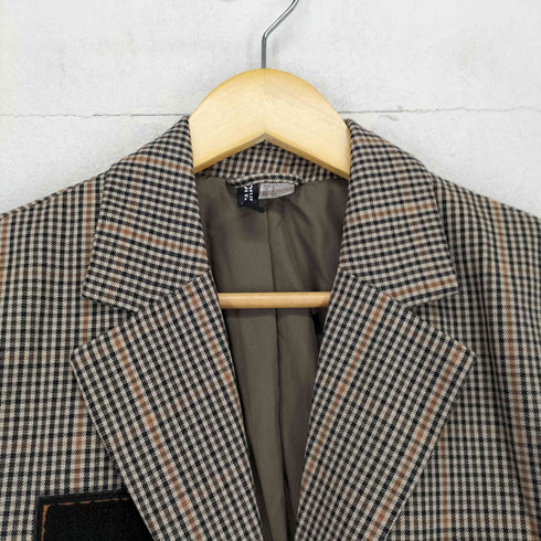 エイチアンドエム H&M チェック ワッペン 2B テーラード ジャケット レディース S