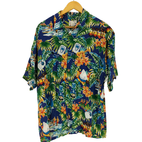 レインスプーナー Reyn Spooner 90S 総柄 ハイビスカス ウクレレ フラダンス レーヨン S/S 開襟 アロハシャツ メンズ