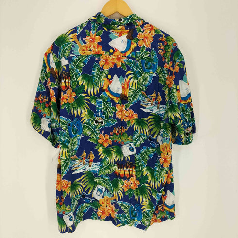 レインスプーナー Reyn Spooner 90S 総柄 ハイビスカス ウクレレ フラダンス レーヨン S/S 開襟 アロハシャツ メンズ