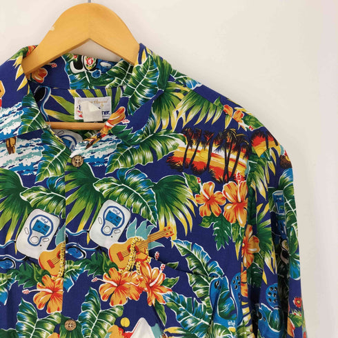 レインスプーナー Reyn Spooner 90S 総柄 ハイビスカス ウクレレ フラダンス レーヨン S/S 開襟 アロハシャツ メンズ