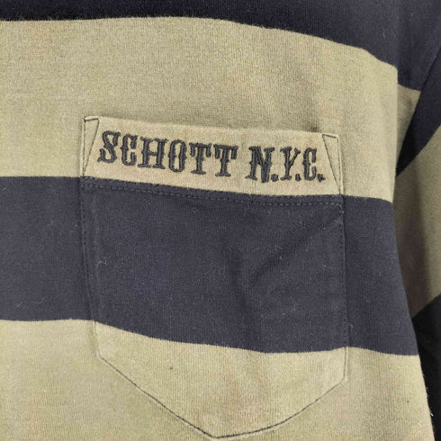 ショット Schott ロゴ刺繍 ボーダー 半袖 ポケットTシャツ メンズ M
