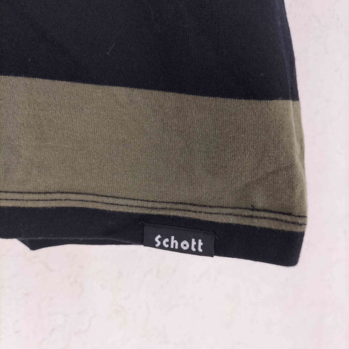 ショット Schott ロゴ刺繍 ボーダー 半袖 ポケットTシャツ メンズ M