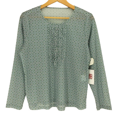レリアン Leilian フリル 花柄 Uネック ストレッチ カットソー レディース 13+