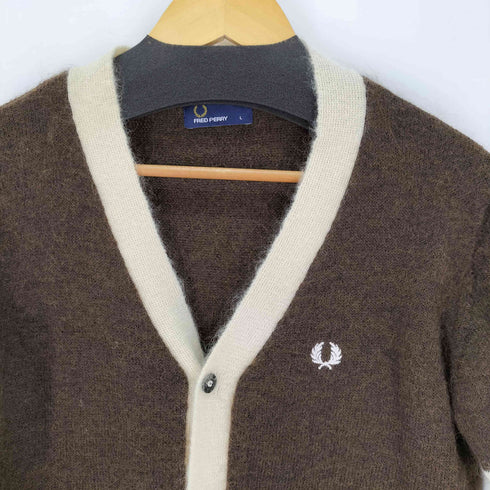 フレッドペリー FRED PERRY モヘヤ混 ロゴ刺繍 ニット カーディガン メンズ import:L