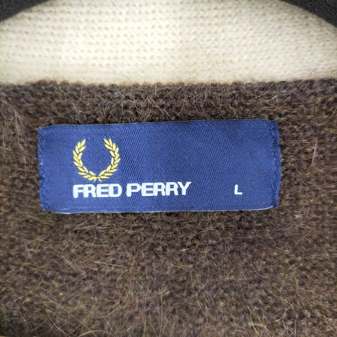 フレッドペリー FRED PERRY モヘヤ混 ロゴ刺繍 ニット カーディガン メンズ import:L