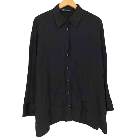 ザラ ZARA サイドスリット サテン 長袖シャツ レディース import:S