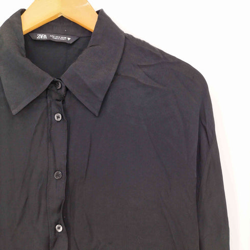 ザラ ZARA サイドスリット サテン 長袖シャツ レディース import:S