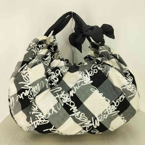 ヴィヴィアンウエストウッドアクセサリー Vivienne Westwood Accessories メッセージプリント ブロックチェック オーブロゴ コットン ハンドバッグ レディース