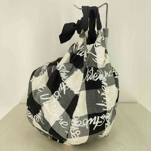 ヴィヴィアンウエストウッドアクセサリー Vivienne Westwood Accessories メッセージプリント ブロックチェック オーブロゴ コットン ハンドバッグ レディース