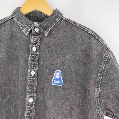 エックスガール X-girl FACE DENIM S/S SHIRT フェイス ロゴ デニム 半袖 シャツ レディース JPN:M