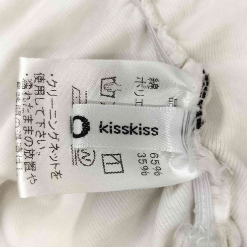 XOXO kisskiss } ユーズド加工 サイドギャザー オフショル レース ヘンリーネック Tシャツ レディース