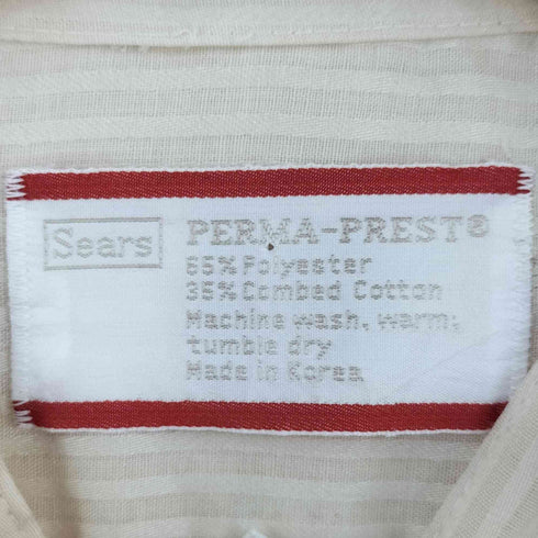 シアーズ Sears 70s PERMA-PREST ポリコットン ストライプ バンドカラー 半袖シャツ メンズ 15 1/2