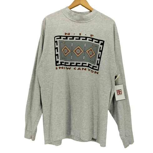GEAR FOR SPORT 90s USA製 ネイティブ柄 SNOW CANYON プリント 霜降り モックネック 長袖 Tシャツ メンズ import:L