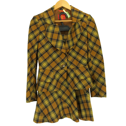 ヴィヴィアンウエストウッドレッドレーベル Vivienne Westwood RED LABEL 90~00S オリゾンティ ウール タータンチェック ラブジャケット テーラードジャケット 変形スカート セットアップ レディース 2