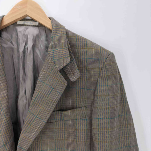 SCABAL 2B テーラード ジャケット チンスト フラップ付き ポケット チェック カシミア混 メンズ