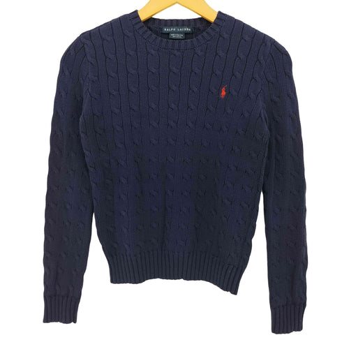ラルフローレン RALPH LAUREN 90S 香港製 ポニー刺繍 ケーブル編み コットンニット レディース import:XS