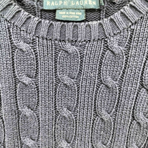 ラルフローレン RALPH LAUREN 90S 香港製 ポニー刺繍 ケーブル編み コットンニット レディース import:XS