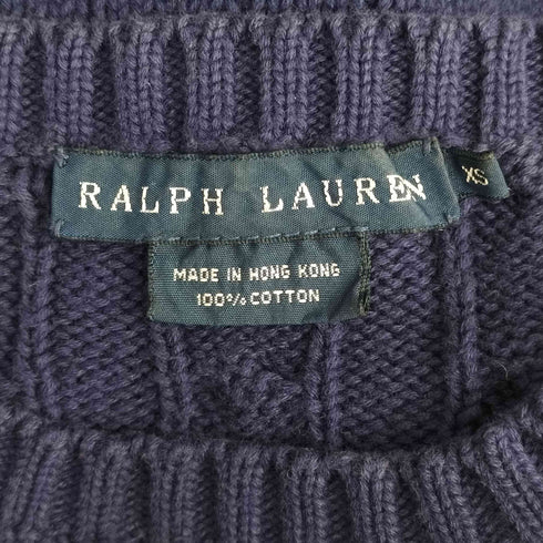 ラルフローレン RALPH LAUREN 90S 香港製 ポニー刺繍 ケーブル編み コットンニット レディース import:XS