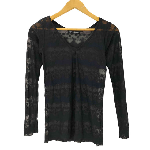 ヒステリックグラマー HYSTERIC GLAMOUR ポリ コットン髑髏 スカル シースルー Vネック L/S カットソー Tシャツ ロンT Y2K レディース FREE
