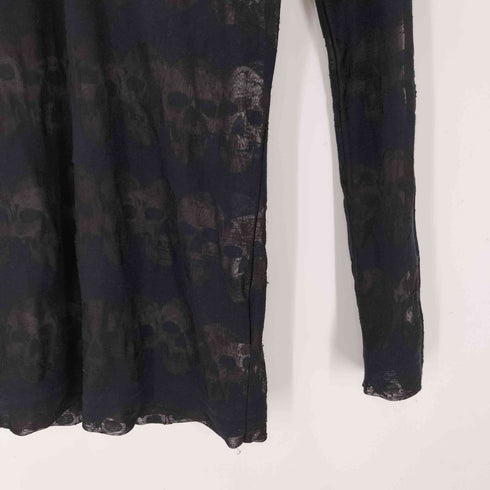 ヒステリックグラマー HYSTERIC GLAMOUR ポリ コットン髑髏 スカル シースルー Vネック L/S カットソー Tシャツ ロンT Y2K レディース FREE