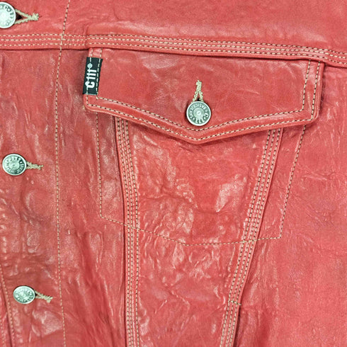 G11 BASIC JEANS レザー ロゴボタン トラッカージャケット メンズ US:40