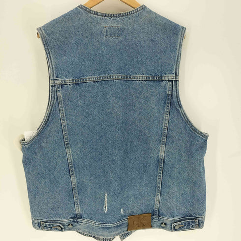 カルバンクラインジーンズ Calvin Klein Jeans 90S USA製 革パッチ 3ポケット デニムベスト メンズ import:XL