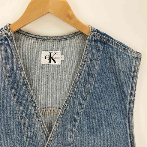 カルバンクラインジーンズ Calvin Klein Jeans 90S USA製 革パッチ 3ポケット デニムベスト メンズ import:XL