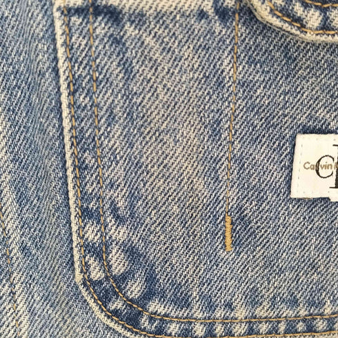 カルバンクラインジーンズ Calvin Klein Jeans 90S USA製 革パッチ 3ポケット デニムベスト メンズ import:XL