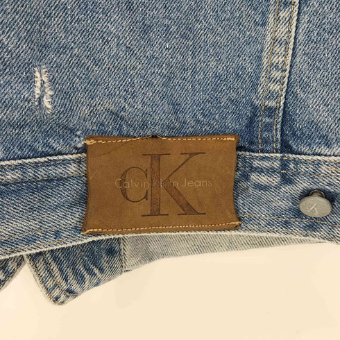 カルバンクラインジーンズ Calvin Klein Jeans 90S USA製 革パッチ 3ポケット デニムベスト メンズ import:XL