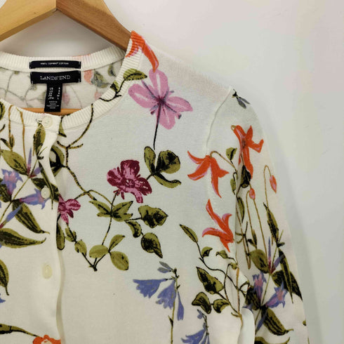 ランズエンド LANDS END Supima Cotton Floral Cardigan スーピマコットン フローラル カーディガン レディース JPN:L