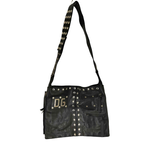 ドルチェアンドガッバーナ DOLCE&GABBANA DGロゴ スタッズ レザー ショルダー バッグ メンズ