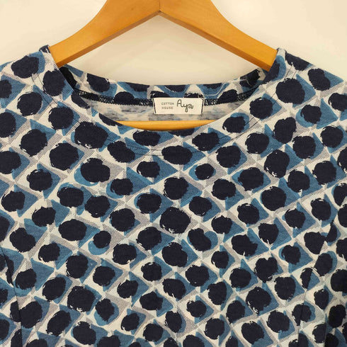 コットンハウスアヤ Cotton House Aya リネン混 ドットプリント ポケット 長袖Tシャツ レディース JPN:M