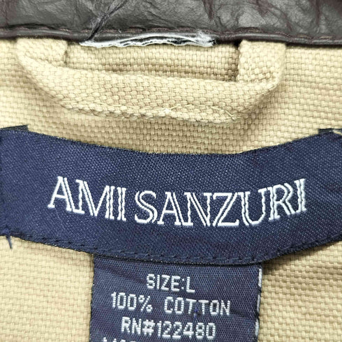 AMISANZURI 襟レザー ダック地 ハンティングジャケット メンズ JPN:L