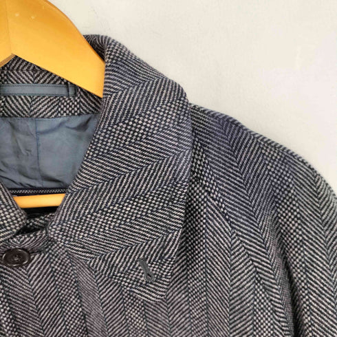 バーバリーズ BURBERRYS CASHMERE&LAMBWOOL カシミヤ50% ヘリンボーン比翼ステンカラーコート メンズ JPN:M
