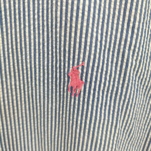 ラルフローレン RALPH LAUREN ポニー刺繍 シアサッカー S/S ボタンダウン シャツ メンズ M