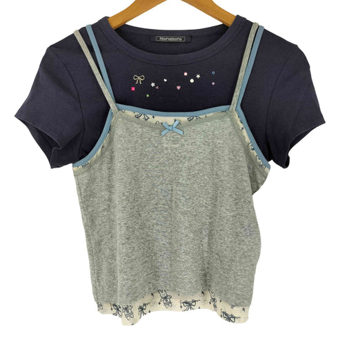 MOROMORO LACE SATIN BOW SHORT SLEEVED T SHIRT キャミレイヤード Tシャツ レディース JPN:3