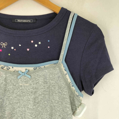 MOROMORO LACE SATIN BOW SHORT SLEEVED T SHIRT キャミレイヤード Tシャツ レディース JPN:3
