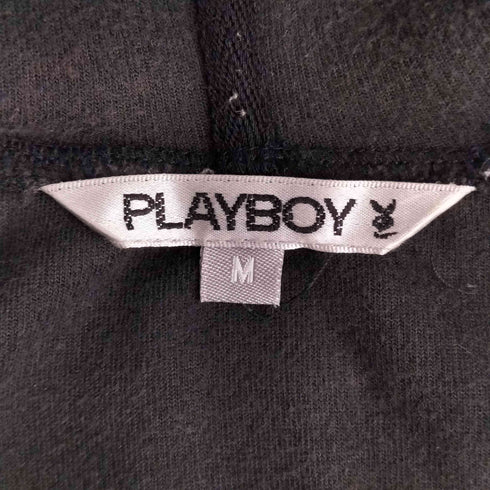 プレイボーイ PLAYBOY ロゴ 刺繍 ダブルジップ ベロア パーカー Y2K レディース import:M