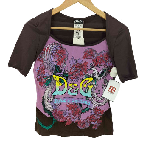 ディーアンドジードルチェアンドガッバーナ D&G DOLCE&GABBANA グラフィックプリント 五分袖 ストレッチ トップス Y2K レディース import:M
