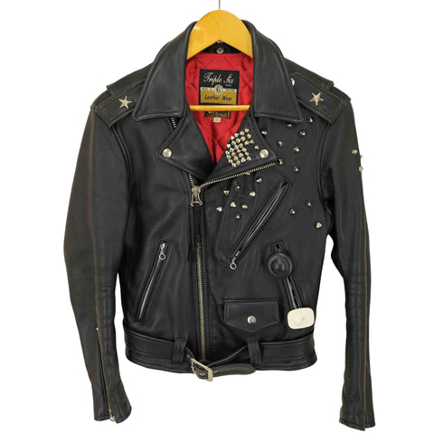 トリプルシックスレザーウェア 666 Leather Wear スタッズ レザー ダブル ライダース ジャケット メンズ 34